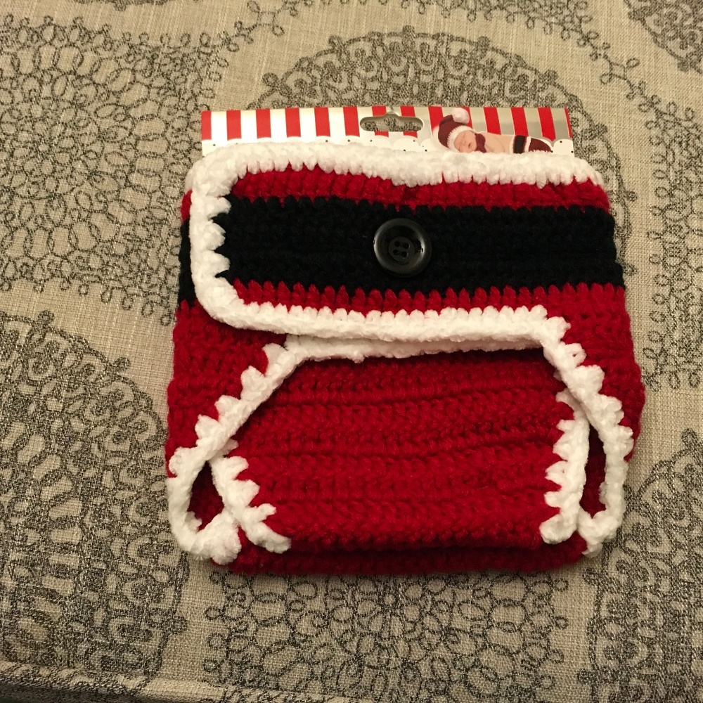 New So Dorable Crocheted Santa Diaper Cover 6-12m